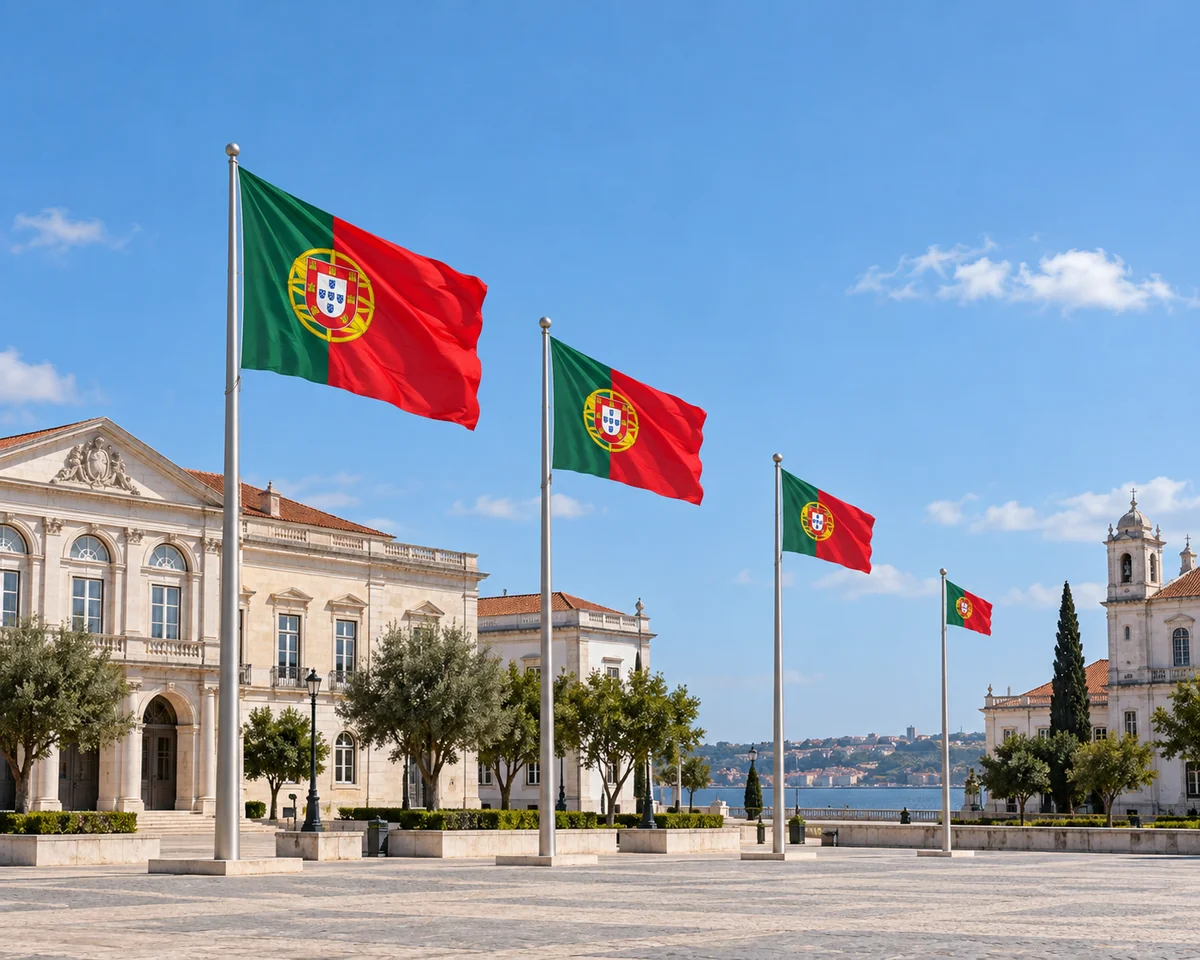 Bandeiras de diferentes tamanhos em mastros de várias alturas